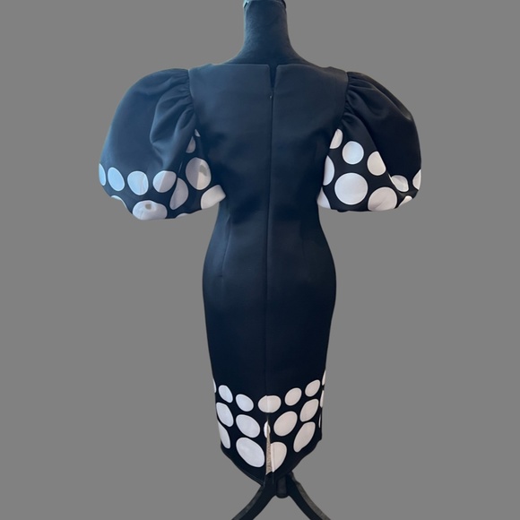 # A099  For Her NYC  Vintage Black Dress  Polka Dot Puff Sleeve  NWT size S - Picture 2 of 6